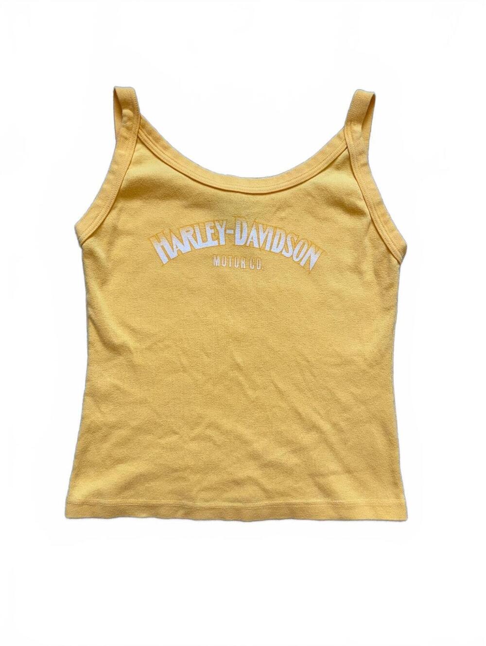 Vintage Harley-Davidson Tank Top Womens Small Yellow Embroidered Logo
